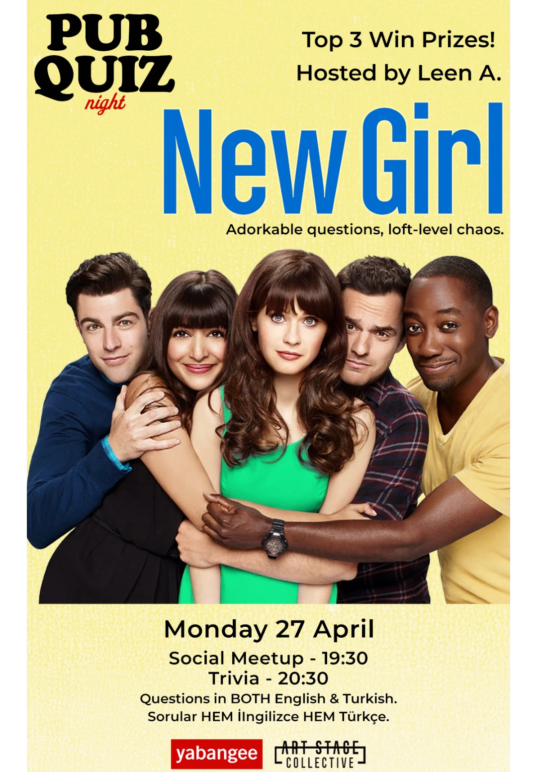 Pub Quiz Night on New Girl (TV Series): Questions in English & Turkish
