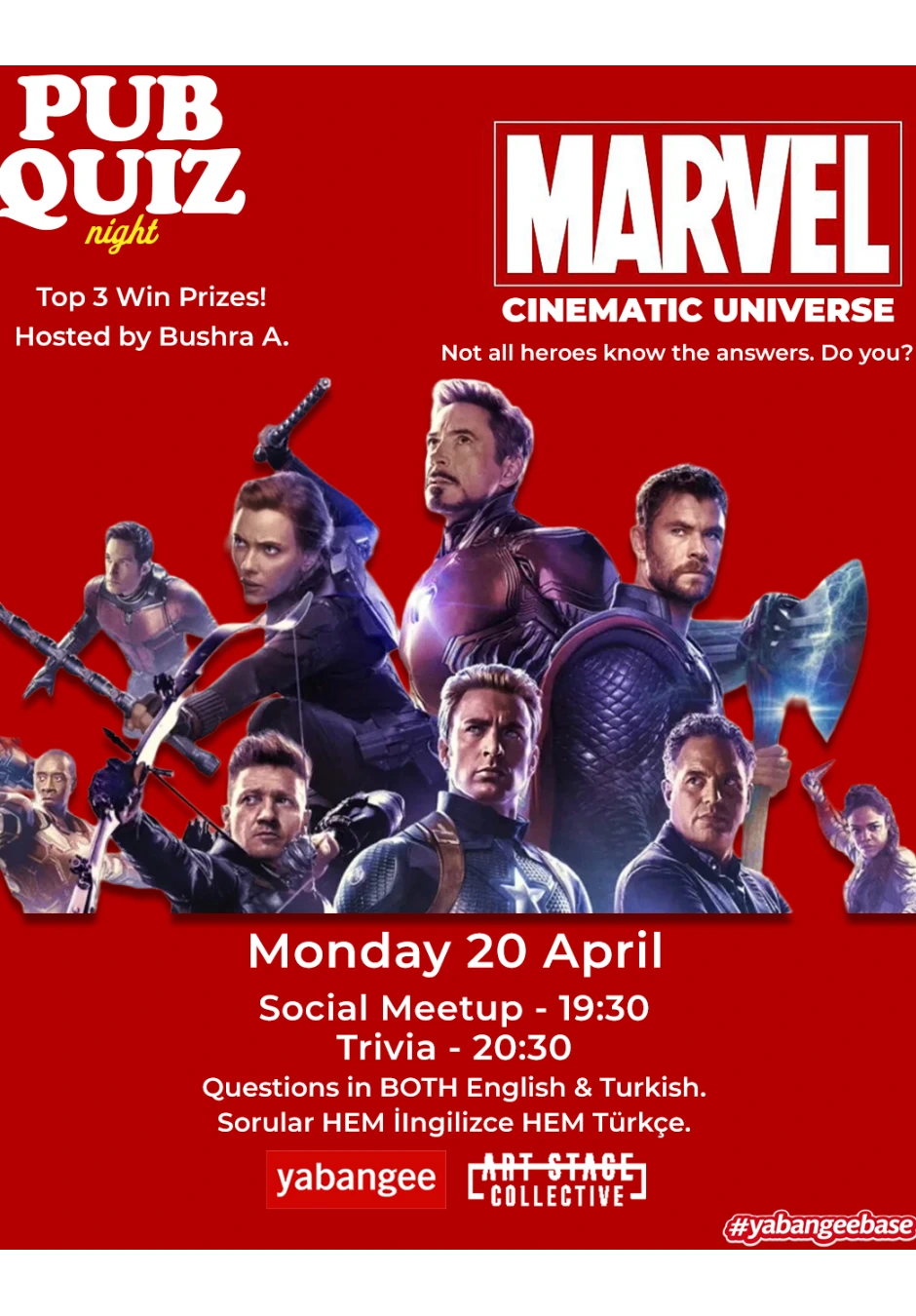 Pub Quiz Night on Marvel Cinematic Universe: Questions in English & Turkish