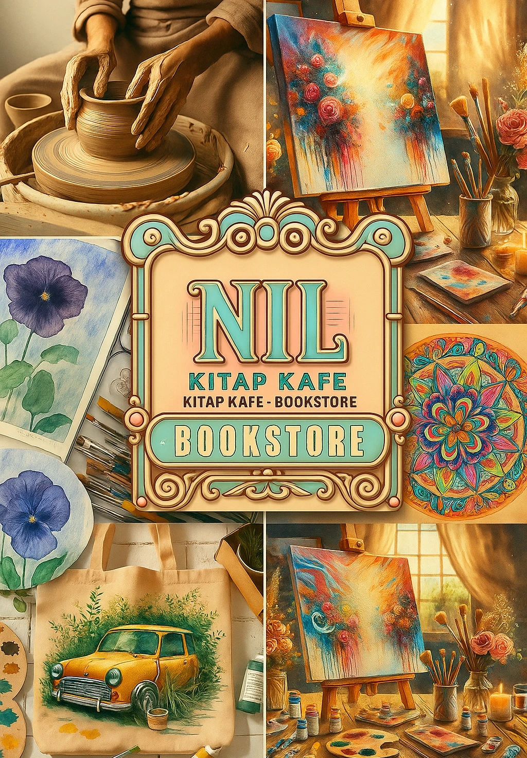 Workshop Nil Kitap Kafe İzmir | 3D Animasyon, Seramik, Mandala, Çanta, Tuval, Obje Boyama Etkinlik Takvimi
