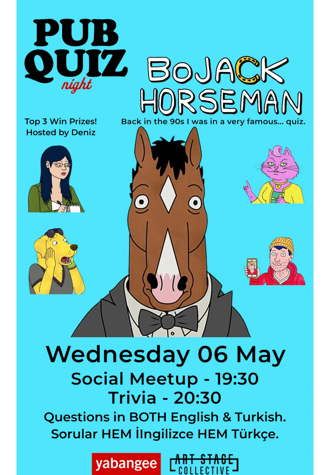 Pub Quiz Night on Bojack Horseman (TV Series): Questions in English & Turkish