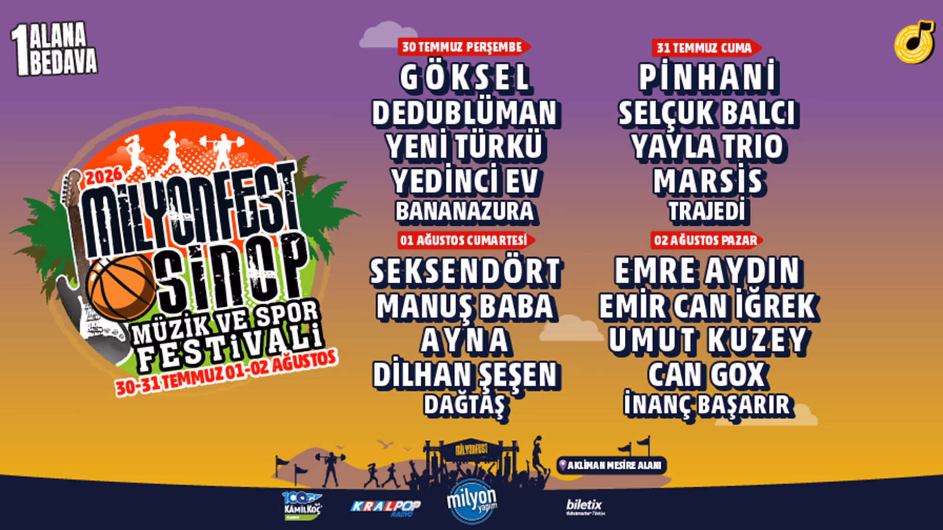 Milyonfest Sinop - 2026 - Perşembe
